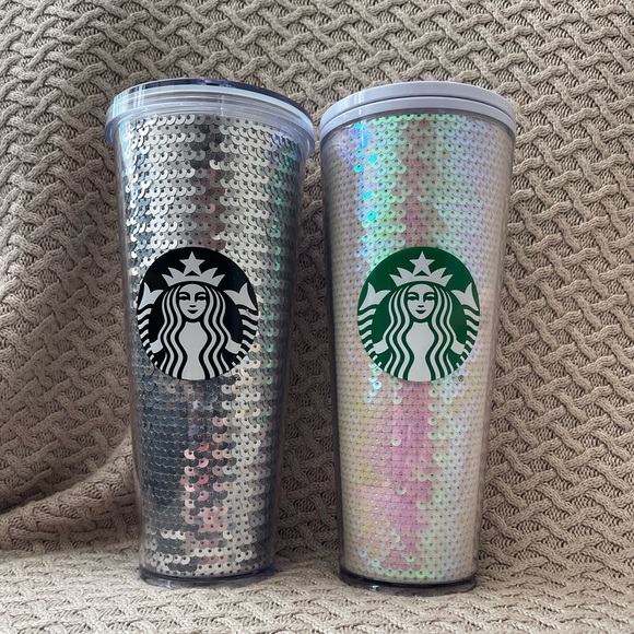 Starbucks Other - Starbucks Silver and Iridescent Sequin Venti Tumblers